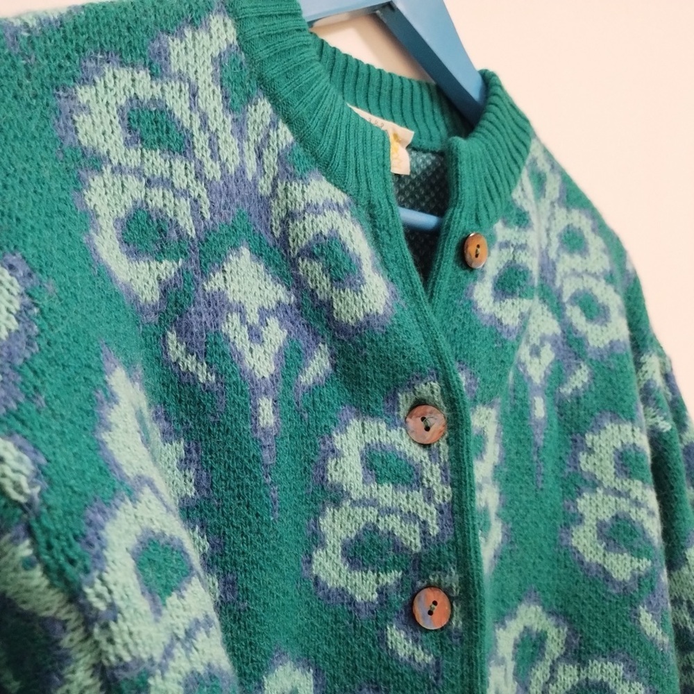 Vintage Isabella Cardigan Medium Blue Green Blend Floral Italy Granny Cottage - Picture 3 of 12